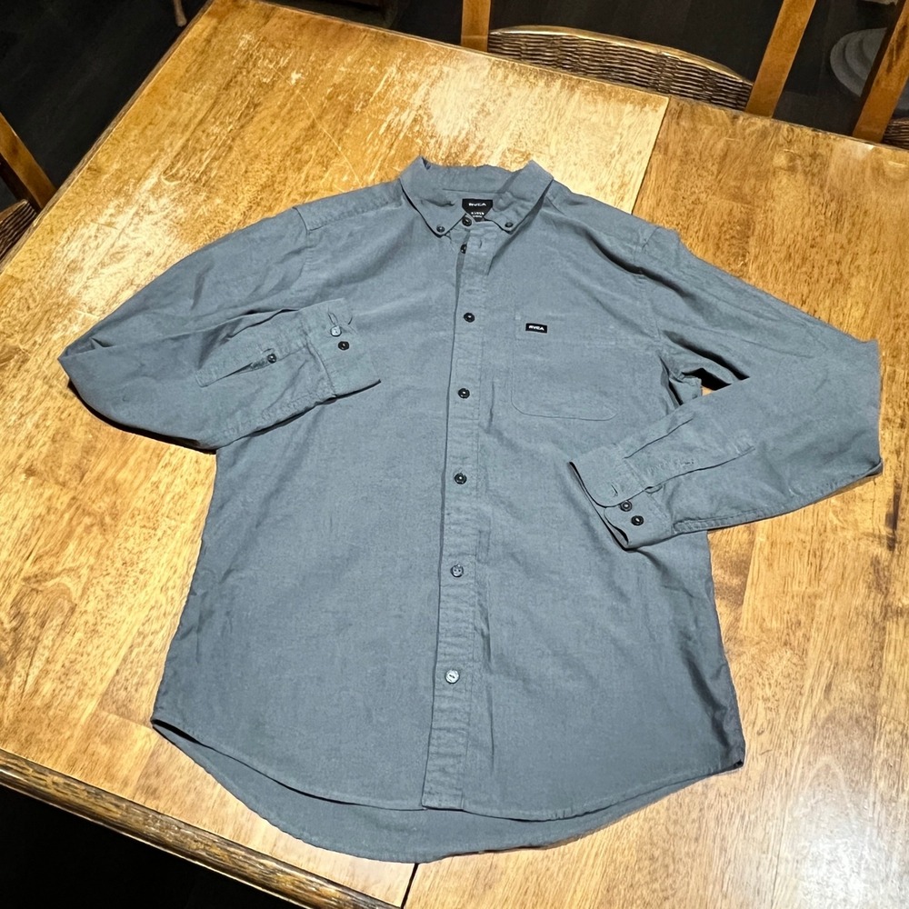 RVCA That'll Do Stretch Slim Fit Long Sleeve Button Down Gray Shirt Men's Medium